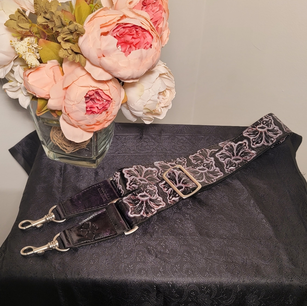 Patricia Nash Shoulder Strap Italian Leather Handbag Guitar Strap Happy NWOT